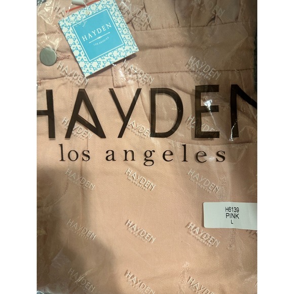 Hayden Los Angeles Pink Paperbag Waist Distressed Denim Mini Skirt L NEW - Picture 5 of 5